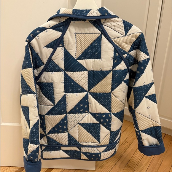 Sezane Blue and White Leopold Quilted Jacket - Picture 5 of 9